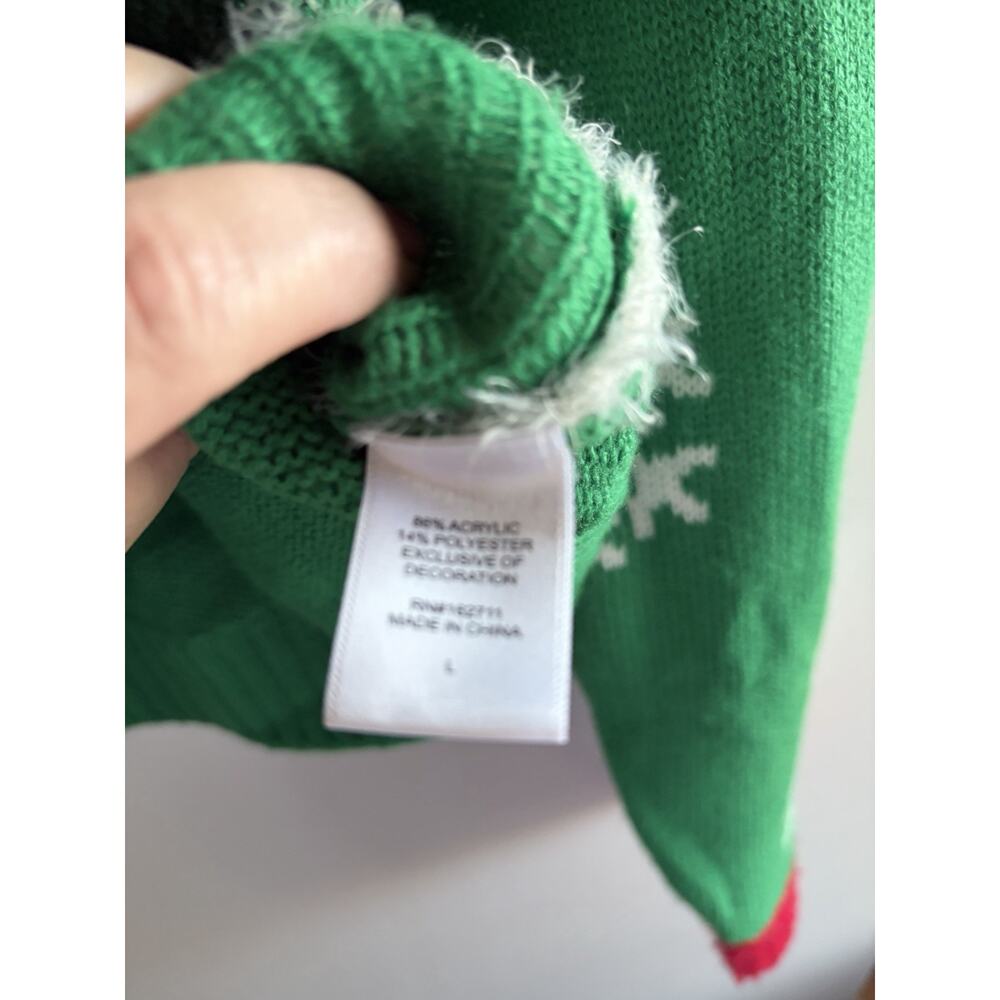 Peanuts Snoopy Woodstock Ugly Christmas Sweater Women Large Green Doghouse Fuzzy - Picture 11 of 12